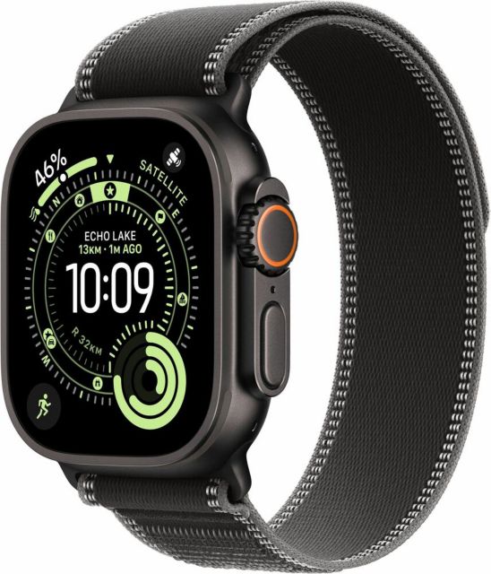 Apple Watch Ultra 3 GPS + Cellular 49mm Black Titanium Case with Black/Charcoal Trail Loop - S/M